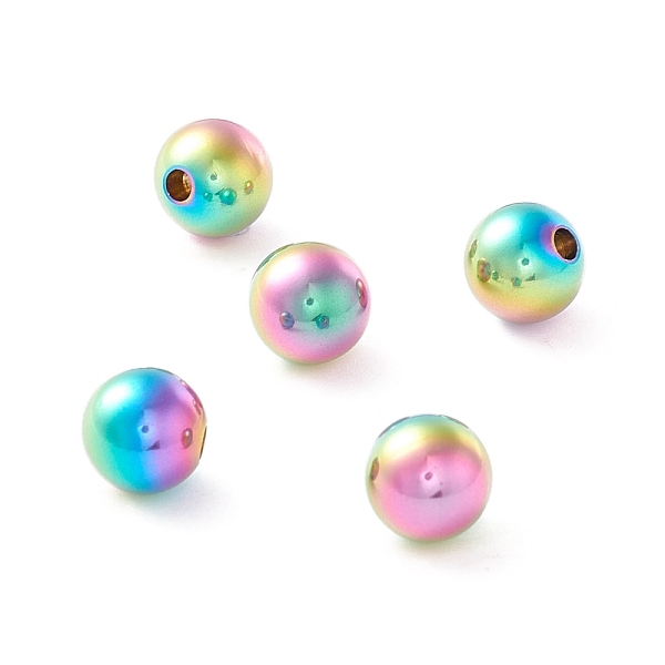 

PandaHall Ion Plating(IP) 202 Stainless Steel Beads, Half Drilled, Round, Rainbow Color, 8x7.5mm, Half Hole: 2mm 202 Stainless Steel Round