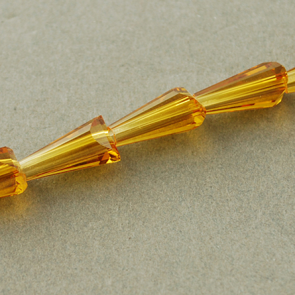

PandaHall Transparent Glass Beads Strands, Faceted, Cone, Goldenrod, 10x6x6mm, Hole: 1.2mm, about 47~49pcs/strand, 18.70~19.49 inch..., Gold