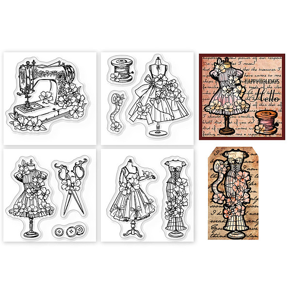 

PandaHall 4Pcs 4 Styles PVC Stamp, for DIY Scrapbooking, Dress, 55x55mm, 1pc/style Plastic Clothes