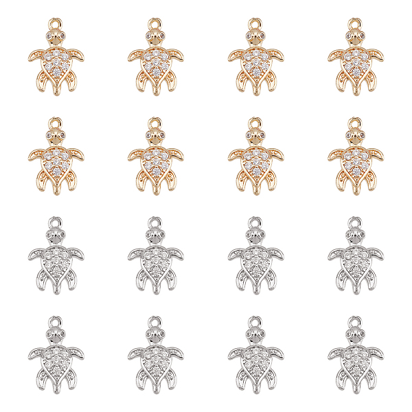 

PandaHall SUPERFINDINGS 16Pcs 2 Colors Cubic Zirconia Pendant Charms 15.5x11x3mm Turtle Jewelry Charms Brass Tortoise Pendant Sea Turtle..., Clear