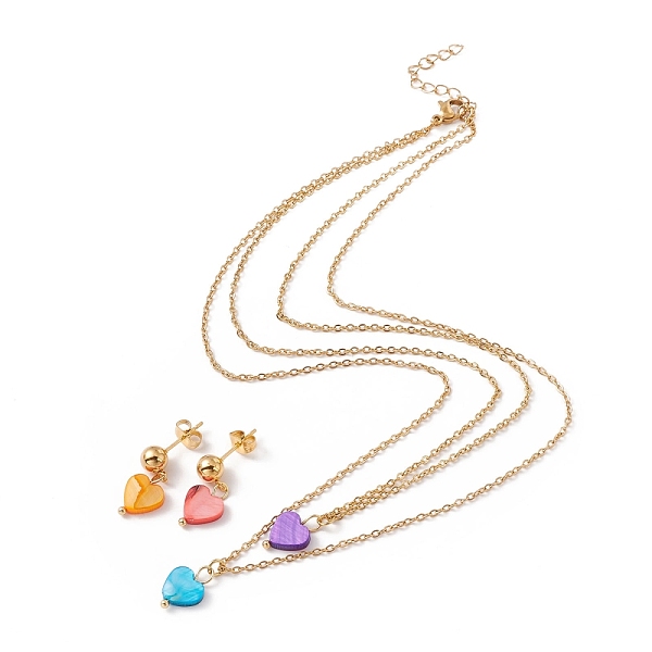 

PandaHall Synthetic Shell Heart Pendant Double Layer Necklaces and Dangle Stud Earrings, Gold Plated 304 Stainless Steel Jewelry Sets for...