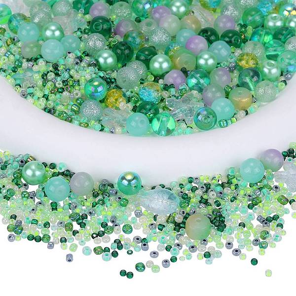 

PandaHall Glass Beads, Round & Starfish & Fish & Rondelle, Mixed Style, Green, 2.5~14x2.5~13.5x2~8.5mm, Hole: 1~1.4mm, about 200~300pcs/bag...