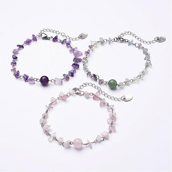

PandaHall Natural Gemstone Chip Anklets, with Iron Eye Pin, Tibetan Style Pendants and Lobster Clasp, 9-1/2 inch(240mm) Mixed Stone..., Multicolor