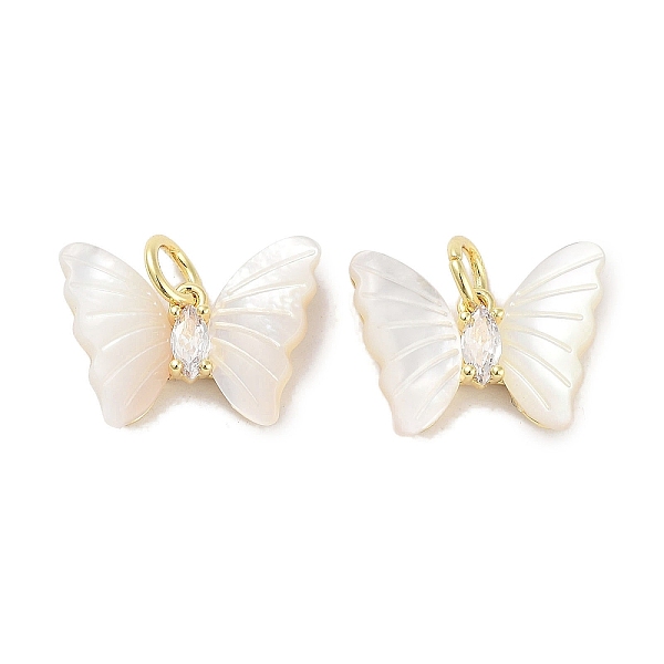 

PandaHall Brass Micro Pave Cubic Zirconia Pendants, with Shell and Jump Ring, Butterfly, Real 18K Gold Plated, 12x16x3.5mm, Hole: 3mm..., White
