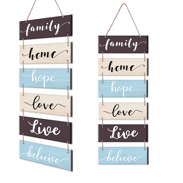 

PandaHall Solid Wood Hanging Wall Decorations, with Jute Twine, Rectangle, Colorful, 90x30cm Wood Word