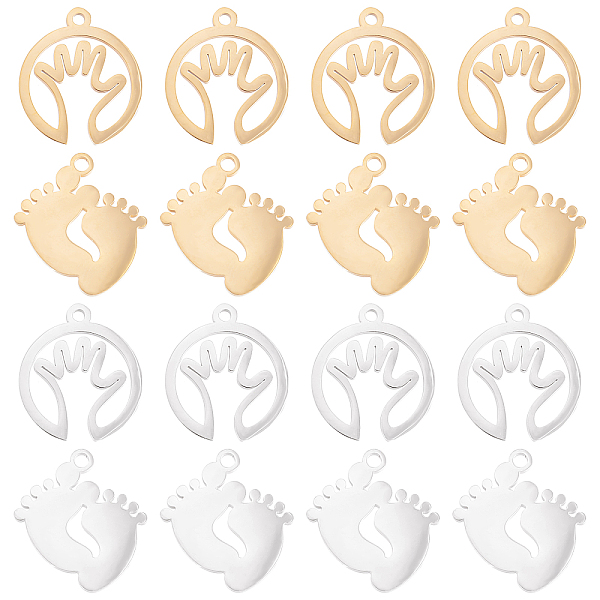 

PandaHall DICOSMETIC 16Pcs 2 Style 201 Stainless Steel Laser Cut Pendants, Baby Feet & Palm, Golden & Stainless Steel Color, 17~18x15~16x1mm...
