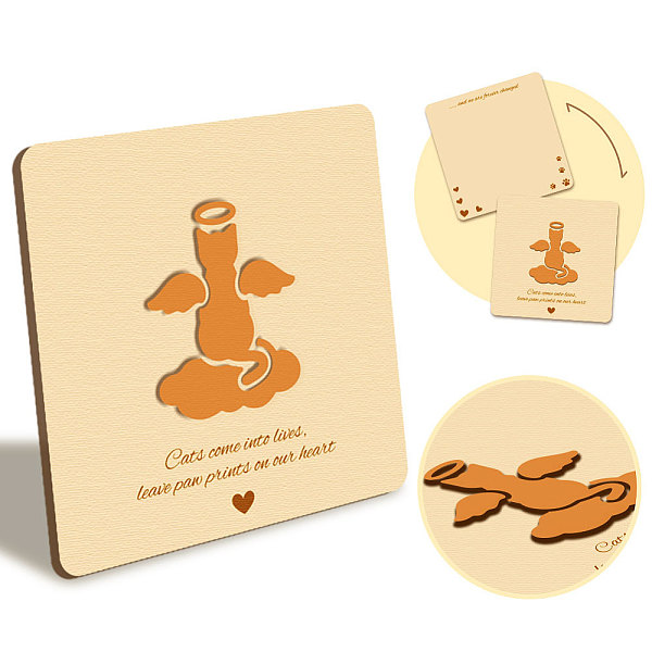 

PandaHall Wooden Commemorative Cards, Square, Cat Shape, 130x130x4mm Wood Cat Shape