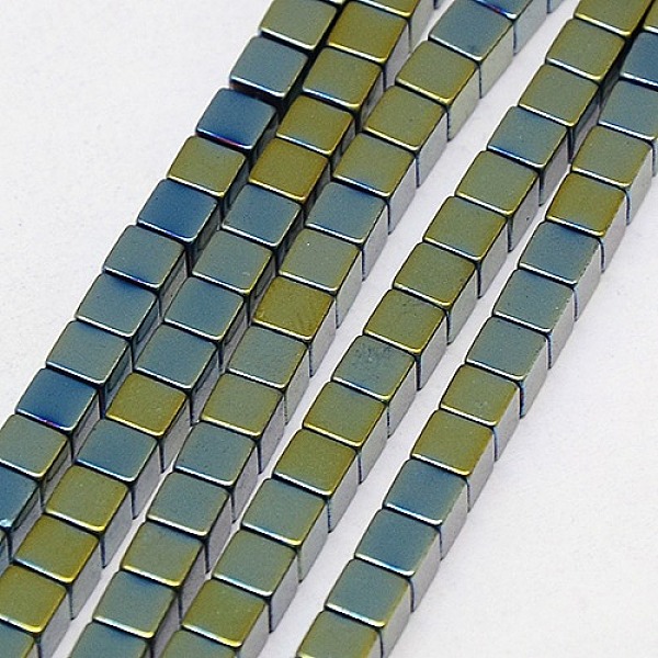 

PandaHall Electroplate Non-magnetic Synthetic Hematite Beads Strands, Cube, Grade A, Green Plated, 4x4x4mm, Hole: 1mm, about 91pcs/strand...