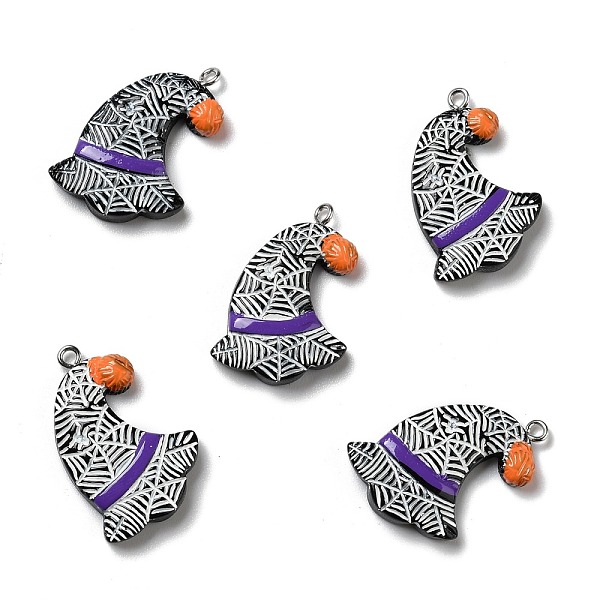 

PandaHall Halloween Opaque Resin Pendants, with Platinum Tone Iron Loops, Witch Hat, Colorful, 31.5x21x5mm, Hole: 2mm Resin Hat
