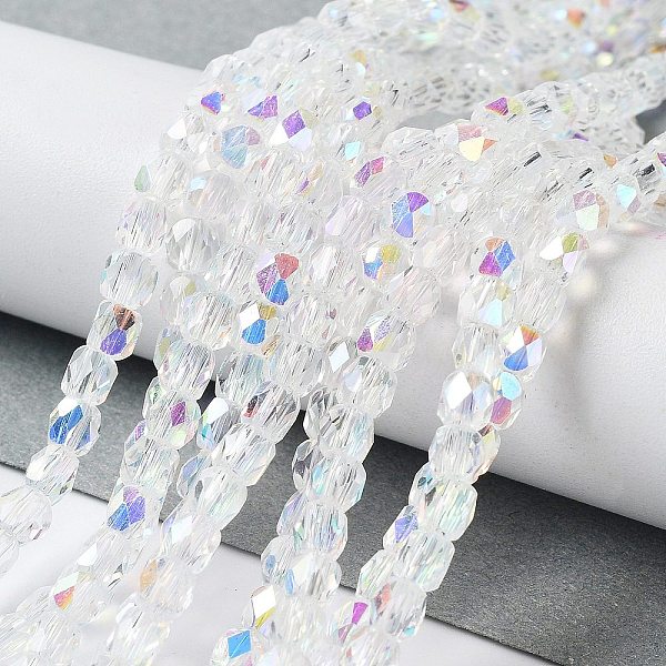 

PandaHall Electroplate Glass Beads Strand, AB Color, Faceted, Polygon, Clear AB, 4mm, Hole: 1mm, about 99pcs/strand, 16.5 inch Glass Polygon..., White