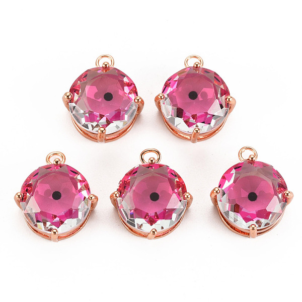 

PandaHall Transparent Glass Pendants, with Brass Prong Settings, Faceted, Flat Round with Eye, Light Gold, Hot Pink, 17x14x7.5mm, Hole: 2mm...