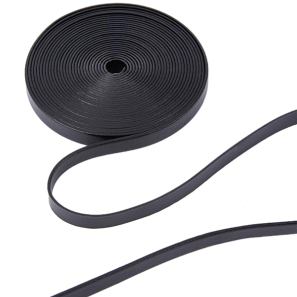 

PandaHall GORGECRAFT 5.5Yds 10mm Flat Genuine Leather Cord String Leather Shoelace Boot Lace Strips Cowhide Braiding String Roll for Jewelry..., Black