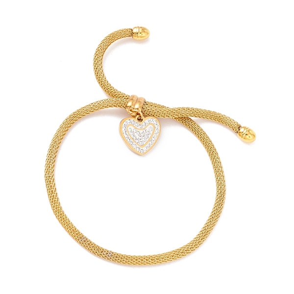 

PandaHall Crystal Rhinestone Heart Charm Slider Bracelet with Round Mesh Chain for Women, Golden, Inner Diameter: 3/8~3-1/8 inch(0.9~7.9cm)...