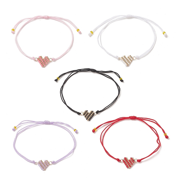 

PandaHall Handmade Japanese Seed Heart Link Bracelets, Adjustable Bracelet for Women, Mixed Color, Inner Diameter: 4-3/8 inch(11cm) Glass..., Multicolor