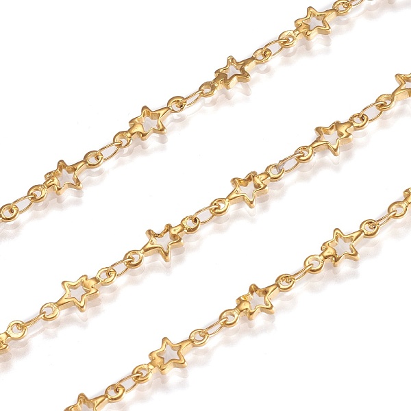 

PandaHall 3.28 Feet Ion Plating(IP) 304 Stainless Steel link Chains, Star, Soldered, Golden, 10x4.5x1mm 304 Stainless Steel