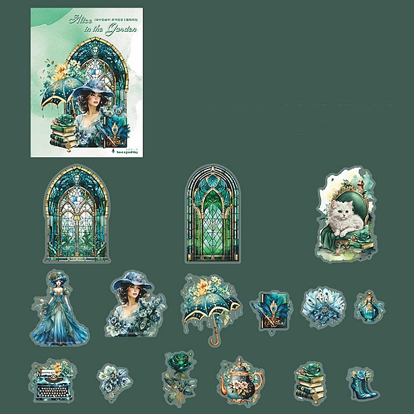 

PandaHall 30Pcs Retro Flower Castle Theme PET Waterproof Scrapbook Stickers, for DIY Album Scrapbook, Greeting Card, Green, 100x100mm...