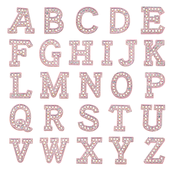 

PandaHall 26 Pcs A-Z Letter Pearl Rhinestone Patches, Iron On Patch with Glitter Alphabet Rhinestone Pearl Sew On Patch Applique for DIY..., Pink
