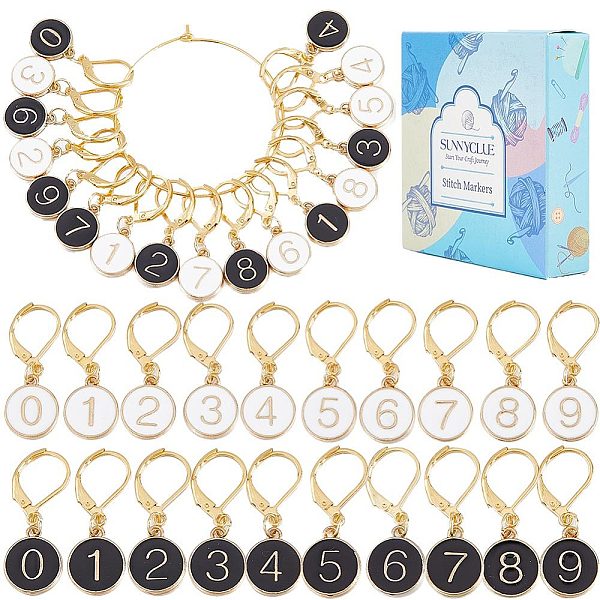 

PandaHall SUNNYCLUE Number 0~9 Locking Stitch Markers, Alloy Enamel Black & White Charm Stitch Marker, with 304 Stainless Steel Hoop, Golden..., Multicolor