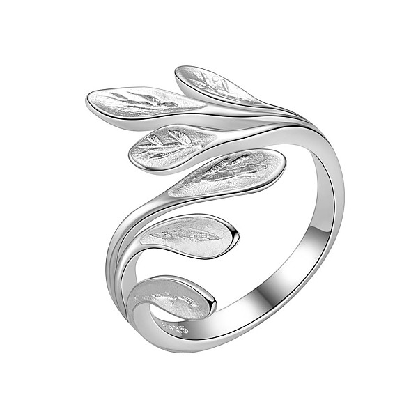 

PandaHall SHEGRACE Rhodium Plated 925 Sterling Silver Cuff Rings, Open Rings, Leaf, Platinum, US Size 6(16.5mm) Sterling Silver