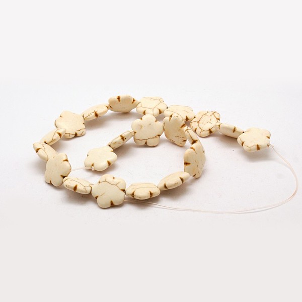 

PandaHall Flower Synthetic Turquoise Beads Strands, Dyed, White, 30x30x7mm, Hole: 1mm, about 130pcs/1000g Synthetic Turquoise Flower White