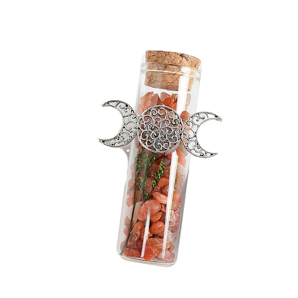 

PandaHall Natural Carnelian Chip Healing Crystals Wishing Bottles with Alloy Triple Moon Decor, Wicca Gem Stones for Energy Balancing...
