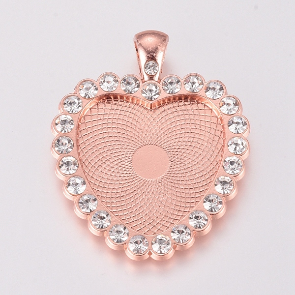 

PandaHall Alloy Pendant Cabochon Settings, Plain Edge Bezel Cups, with Rhinestone, Heart, Crystal, Rose Gold, Tray: 23.5x24.5mm..., Clear