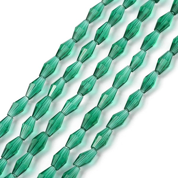 

PandaHall Transparent Glass Beads, Faceted, Bicone, Sea Green, 8x4mm, Hole: 0.8mm, about 70pcs/Strand, 22.99''(58.4cm) Glass Bicone