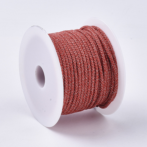 

PandaHall Polyester Braided Cords, with Metallic Cord, Red, 4x3mm, about 32.8 yards(30m)/roll Polyester+Metallic Cord Red