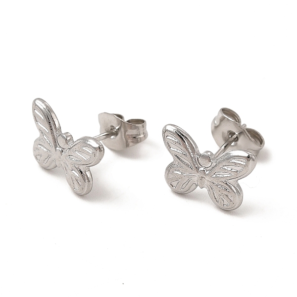 

PandaHall 304 Stainless Steel Butterfly Stud Earrings for Women, Stainless Steel Color, 8.5x11.5mm, Pin: 0.8mm 304 Stainless Steel Butterfly