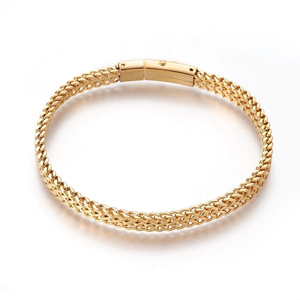 

PandaHall 304 Stainless Steel Mesh Bracelets, with Bayonet Clasps, Golden, 8-5/8 inch(22cm), 6x3.5mm 304 Stainless Steel