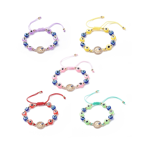 

PandaHall Evil Eye Resin Bead & Flat Round with Tree of Life Alloy Rhinestone Braided Beaded Bracelets for Girl Women, Adjustable Nylon..., Multicolor