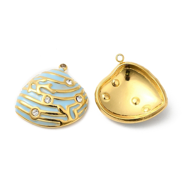 

PandaHall 304 Stainless Steel Rhinestone Pendants, with Enamel, Shell Charms, Golden, Light Sky Blue, 19.5x19x5mm, Hole: 1.2mm Stainless...