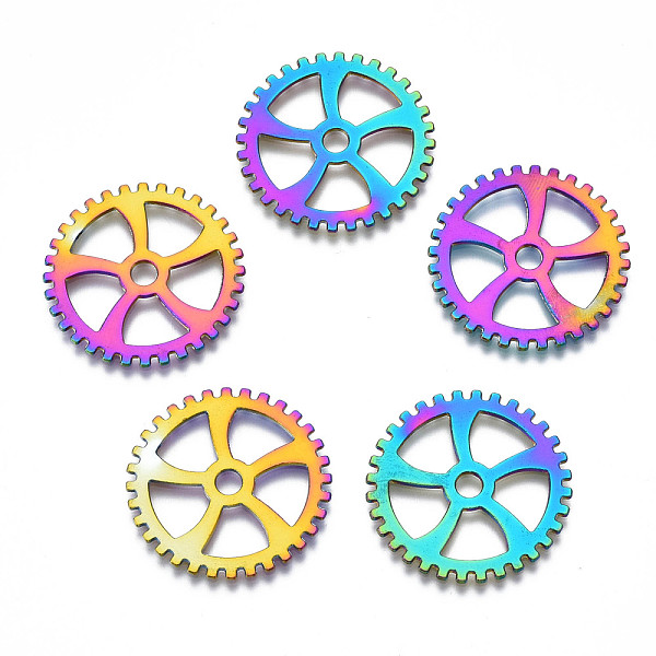 

PandaHall Rack Plating Rainbow Color Alloy Pendants, Cadmium Free & Nickel Free & Lead Free, Gear, 30.5x1mm, Hole: 3.5mm Alloy Gear