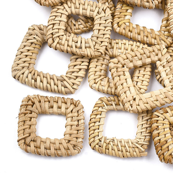 

PandaHall Handmade Reed Cane/Rattan Woven Linking Rings, For Making Straw Earrings and Necklaces, Square, BurlyWood, 35~42x35~42x5~6mm..., Orange
