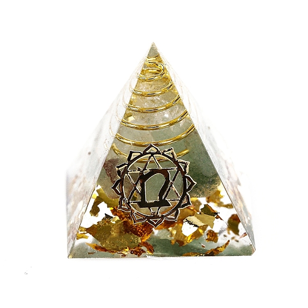 

PandaHall Chakra Theme Orgonite Pyramid Resin Energy Generators, Reiki Natural Green Aventurine Chips Inside for Home Office Desk Decoration...