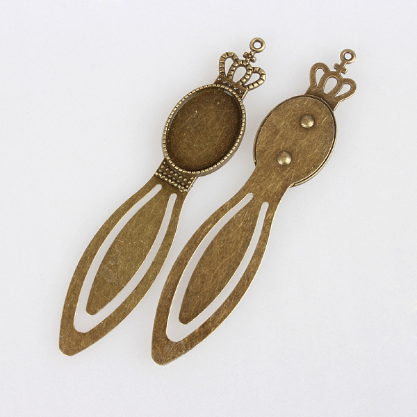 

PandaHall Antique Bronze Iron Bookmark Cabochon Settings, Crown with Alloy Oval Tray, Cadmium Free & Nickel Free & Lead Free, 102x20x3mm...