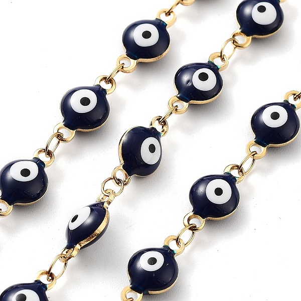 

PandaHall 304 Stainless Steel Link Chains, with Resin & Enamel & Spool, Unwelded, Real 18K Gold Plated, Eye, Midnight Blue, 11x6x4mm, about...