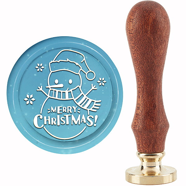 PandaHall CRASPIRE Merry Christmas Wax Seal Stamp Snowman Sealing Stamp 30mm/1.18inch Removable Brass Head Sealing Stamp with Wooden Handle