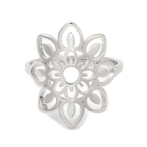 

PandaHall 304 Stainless Steel Hollow Flower Adjustable Ring for Women, Stainless Steel Color, Inner Diameter: 16.6mm 304 Stainless Steel