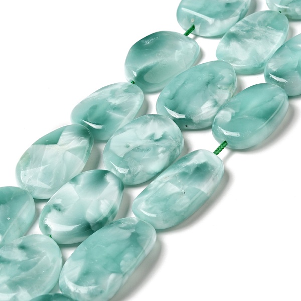 

PandaHall Natural Glass Beads Strands, Grade A, Oval, Aqua Blue, 19~24x26~33.5x5~8.5mm, Hole: 1.4mm, about 13~14pcs/strand, 15.5~15.7''..., Cyan
