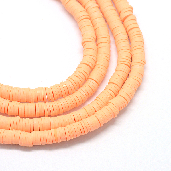 

PandaHall Flat Round Handmade Polymer Clay Bead Spacers, PeachPuff, 4x1mm, Hole: 1mm, about 380~400pcs/strand, 17.7 inch Polymer Clay Flat..., Brown