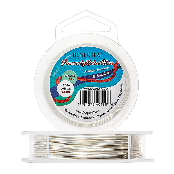 

PandaHall BENECREAT 22-Gauge Tarnish Resistant Silver Coil Wire, 66-Feet/22-Yard Copper Round