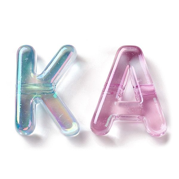 

PandaHall UV Plating Transparent Acrylic Beads, Iridescent, Letter, Mixed Color, 16.5~31x29~30x9mm, Hole: 3.3mm Acrylic Letter Multicolor