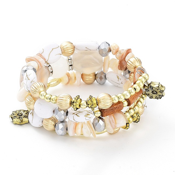 Alloy & Resin Beads Three Loops Wrap Style Bracelet