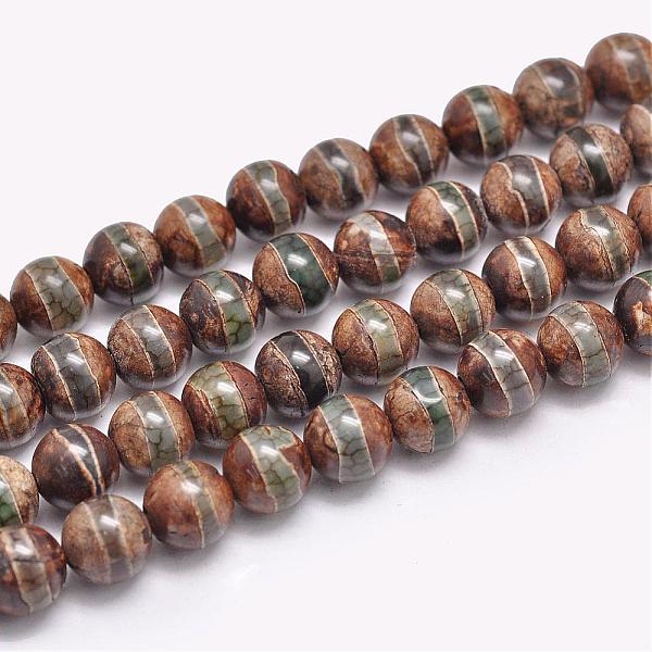 

PandaHall Natural Tibetan Striped Pattern dZi Agate Beads Strands, Round, Dyed & Heated, Dark Khaki, 8mm, Hole: 1.2mm, about 47pcs/strand..., Yellow