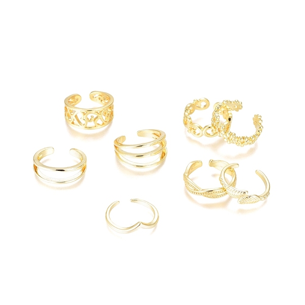 

PandaHall Brass Cuff Toe Rings, Stackable Rings, Mixed Style, Golden, US Size 1 3/4~3(13~14mm), 8pcs/set Brass