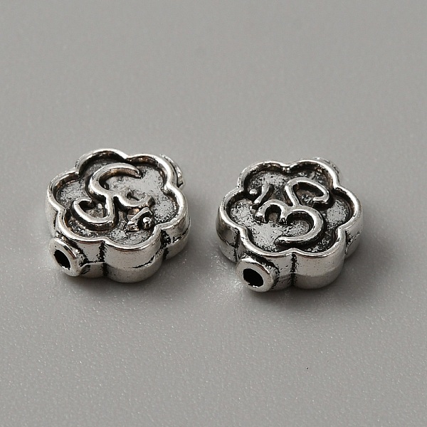 

PandaHall Tibetan Style Alloy Beads, Flower with Ohm/Aum, Antique Silver, 9.5x8x3mm, Hole: 1.2mm Alloy Flower