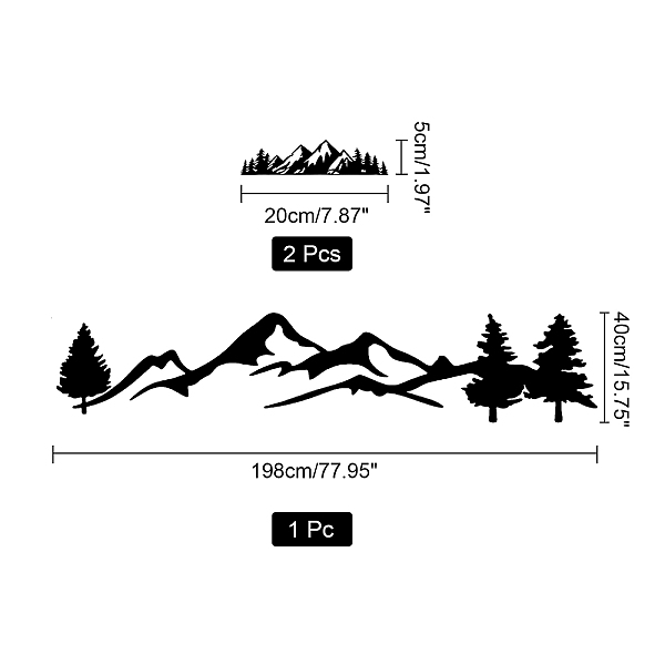 

PandaHall SUPERFINDINGS 2 Styles Mountain Tree Forest Graphic Decals Truck Decals Tree Forest Window Decals Car Side Body Stickers for Car..., Black