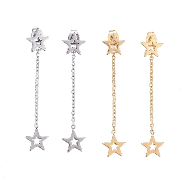 

PandaHall 304 Stainless Steel Chain Tassel Earrings, with Ear Nuts, Star, Mixed Color, 47mm, Pin: 0.7mm, Star: 8.5x9x1.5mm 304 Stainless...