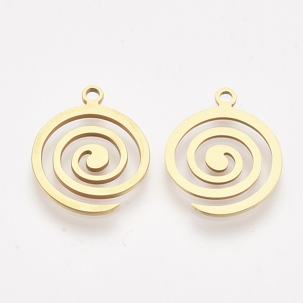 

PandaHall 201 Stainless Steel Pendants, Laser Cut Pendants, Vortex, Golden, 18x15x1mm, Hole: 1.5mm 201 Stainless Steel Flat Round